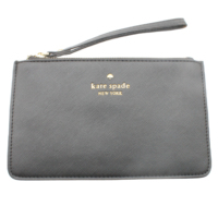 Pochette de voyage noire en cuir PU grainé avec fermeture éclair, porte-cartes et dragonne
