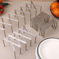 Stainless Steel Telescopic Dish Rack Multifunctional Adjustable Plate Holder Pot Lid Organizer Folding Drying Rack for Kitchen