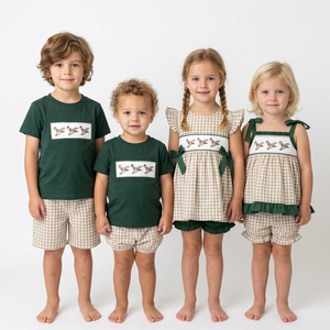 Nouveaux ensembles de vêtements d'été pour enfants, brodés avec un motif de canard sauvage, pour bébés garçons et filles, frères et sœurs - Product Image 1