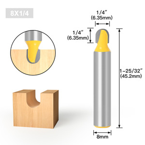 Vástago redondo de 8mm, cortador de ranura en U, molino de extremo de bola, cabezal de hoja YG8, cuerpo de hoja de acero 45 #, broca de enrutador de <span class=keywords><strong>1</strong></span>/4 "y 3/<span class=keywords><strong>8</strong></span>" y <span class=keywords><strong>1</strong></span>/2 "de ancho - Product Image 6