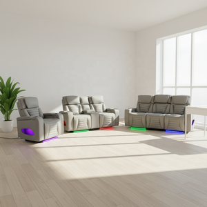 Ensemble de canapés inclinables Chesterfield carrés intelligents, table rabattable extensible, lumières LED, charge USB, espace de rangement - Moderne - Product Image 5