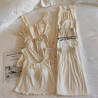 Ensemble de pyjamas minimalistes 2 pièces pour femmes, motif floral à pois, en modal, rembourré, tenue d'intérieur et de détente pour femmes