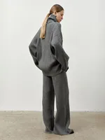 Blubelle Nouvel ensemble 2 pièces pour femme : pull côtelé à col roulé et pantalon large, en tissu doux, coupe ample, automne-hiver, décontracté, couleur unie