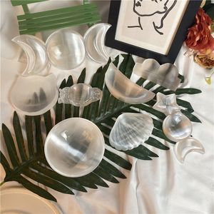 Vente en gros de bols en cristal poli de style bohème, de style naturel et de guérison, et de plaques et bols en sélénite transparente assortis pour la décoration - Product Image 3