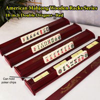 Supports à tuiles de mahjong américains en bois de 18 pouces avec motif double dragon |   Série de supports en bois pour 4 joueurs