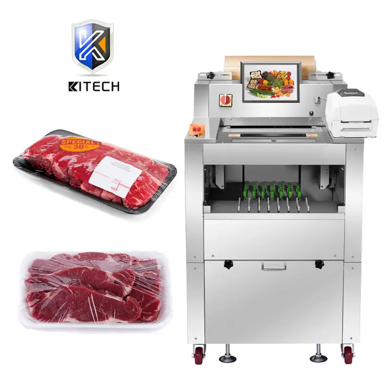 KITECH macchina imballatrice automatica per Film termoretraibile con pellicola termoretraibile in plastica trasparente per alimenti a base di carne con bobina di pellicola superiore
