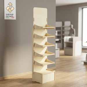 Espositore alto con lati sottili e ripiani galleggianti. Legno di betulla al sistema di interblocco e completamente personalizzabile con logo - Product Image 3