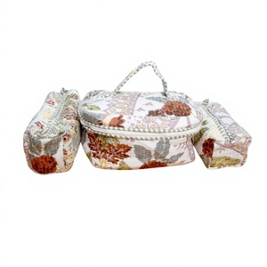 Floral Pattern Cosmetic <b>Case</b> Set with Zipper Closure and Soft Handle Medium Size Multi-Function Organizer for Beauty Essentials - Product Image 1