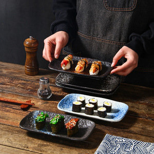 ชุดจานเซรามิกพอร์ซเลนสไตล์ญี่ปุ่นรักษ์โลก ขนาด 8 นิ้ว รูปทรงสี่เหลี่ยมผืนผ้า สำหรับเสิร์ฟซูชิ สลัด เหมาะสำหรับโรงแรม - Product Image 4