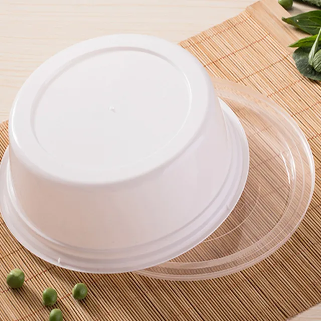 Caixa de papel descartável e redonda microondulada, embalagem descartável para almoço com tampa
