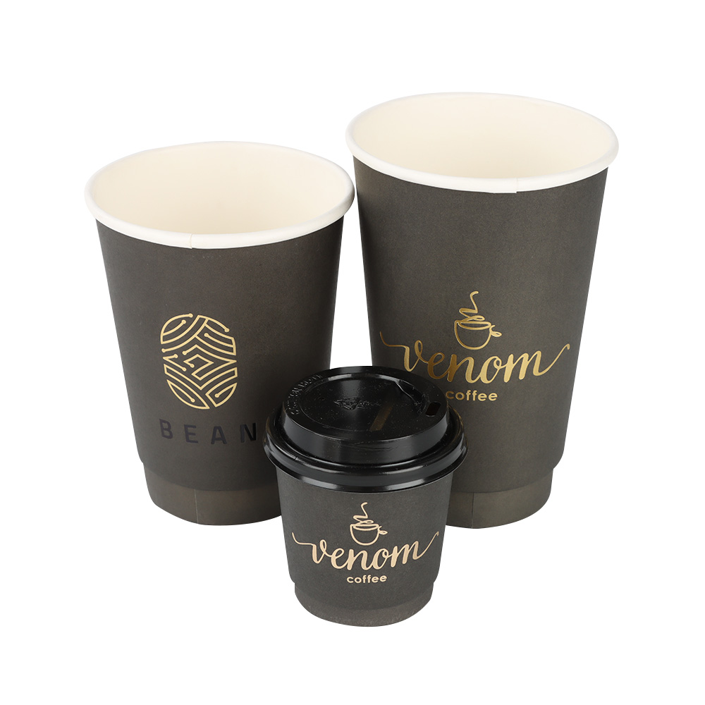 8oz black double wall paper coffee cup hot stamping with lid coffee cupPopular