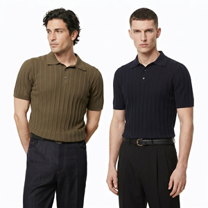 <span class=keywords><strong>Polo</strong></span> in cotone a costine a maniche corte, stile Old Money, <span class=keywords><strong>di</strong></span> lusso discreto, senza bottoni, personalizzabile con logo, per <span class=keywords><strong>uomo</strong></span>, maglie in maglia testurizzata - Product Image 1