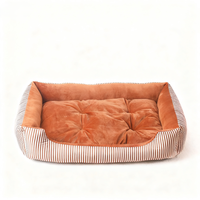 Winterwarmes, modernes Plüsch-Hundebett mit weichem 100% Baumwoll-Kartondesign, Streifenmuster, rechteckiges Haustier-Sofa für kleine Katzen und Hunde