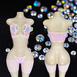 Conjuntos de Ropa de Club con Pedrería y Spandex/Nylon para Mujer, Ropa de Baile Sexy y Exótica, Atuendo para Pole Dance - Product Image 1