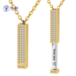 Collar telescópico de acero inoxidable estilo Matryoshka con colgante de barra grabado DIY con diamantes completos para Dropshipping Shopify POD - Product Image 1