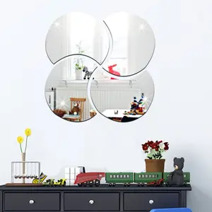 Adhesivo de pared de superficie de espejo acrílico, póster de círculo redondo plateado 3D, decoración de fiesta de dormitorio, Mural artístico DIY