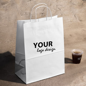 Custom Logo Shopping Gift Handle Craft <strong>Print</strong> Cafe Food Takeaway Packaging White Brown Kraft <strong>Paper</strong> Takeout <strong>Bags</strong> - Product Image 1
