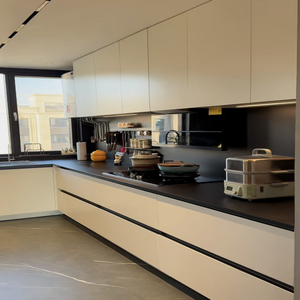 Mobile da Cucina Modulare Minimalista Moderno Ecologico in Legno Massello con Pannello in Melamina per Appartamenti, Arredamento Personalizzabile - Product Image 1