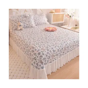 Copriletto blu di alta qualità Set di biancheria da letto con stampa copriletto trapuntato bordo increspato 3 pezzi bambini e adulti