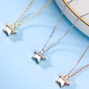 Korean Cute Design 925 Sterling Silver Jewelry Dainty North Sign Star CZ Necklace With MOP For Women Lady vasa argentea