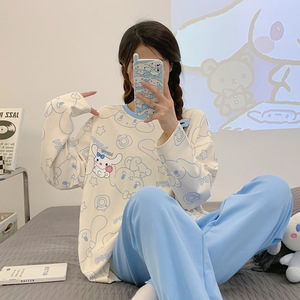 Primavera Outono Meninas Conjuntos De Pijamas 2 Peça Bonito Dos Desenhos Animados Das Mulheres Pjs Casual Mujer Pijama Pijama para Mulher Set - Product Image 4