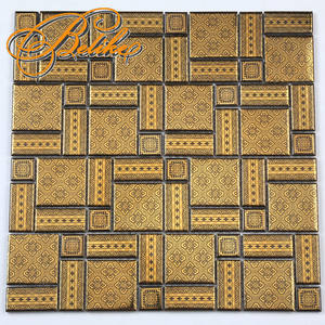 황금 코팅 세라믹 모자이크 벽 타일 클래딩 홈 장식 웅장한 빈티지 궁전 분위기 스타일 인테리어 기능 백 스페이스 - Product Image 2