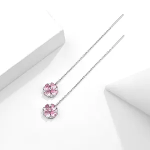 Necklace And Earring Set 925 Sterling Silver Zircon 4 Leaf Clover Pendant Necklace Bracelet Earrings Set Cubic Zirconia Flower Jewelry Set For Ladies