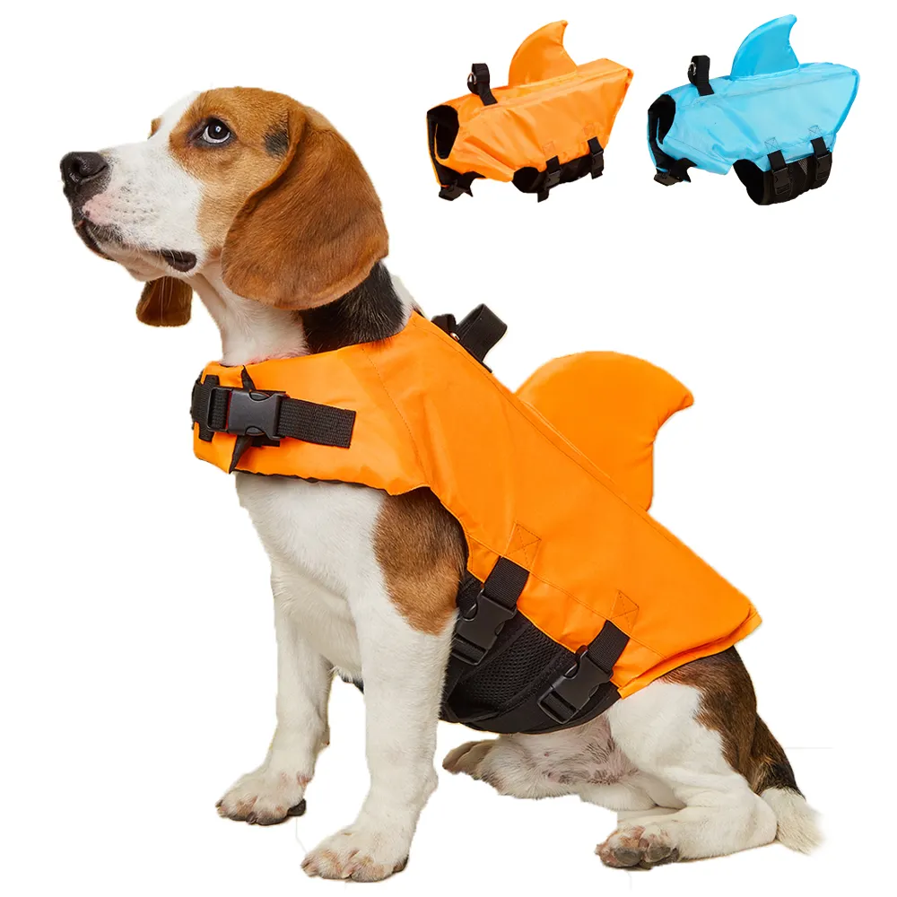 Köpekbalığı köpek can yeleği gelişmiş yüzdürme küçük köpekler yüzme giysileri güvenlik yelek ile orta lüks köpek giysileri için kolu
