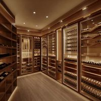 Éclairage de casier à vin rétro personnalisé Armoire de cave à vin modulaire en bois massif de haute qualité Vitrines de magasin de bouteilles de whisky