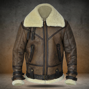 <b>Men</b> Genuine Leather Bomber Jacket With Faux <b>Fur</b> Lining Zipper Closure Winter Moto Biker Style <b>Coat</b> - Product Image 4