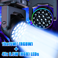Projecteur à tête mobile 19*15W Bee Eyes avec zoom, faisceau, wash LED RGBW 4-en-1, éclairage DMX512 avec effets d'anneau RGB pour scène