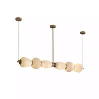 Luminaire suspendu en marbre espagnol entièrement en cuivre, design moderne minimaliste de luxe, modèle de restaurant, villa, pièce, longue lumière LED