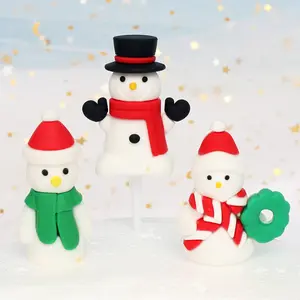 Custom factory high quality decoration ornaments party christmas hat white red scarf snowman snow man custom cake topper
