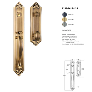 Serrure de porte d'entrée de villa antivol de luxe en bois, poignée extérieure en bronze jaune européen et serrure de porte d'entrée principale - Product Image 3