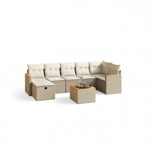 Ensemble de canapés de jardin beige en rotin, 6 places, mobilier d'extérieur résistant aux intempéries, design contemporain - Product Image 1