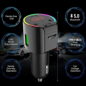 7 colores coche Bluetooth música sin pérdidas tipo C QC3.0 cargador USB TF Audio coche REPRODUCTOR DE <span class=keywords><strong>Mp3</strong></span> Radio transmisor FM - Product Image 4