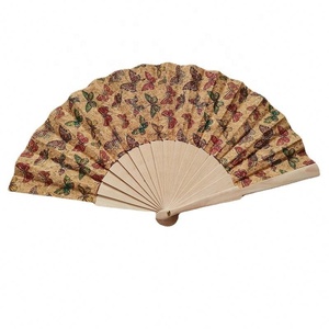 Abanico de bambú hecho a mano de arte popular de 23 cm con corriente de marea natural, estilo floral pintado a mano con corteza de árbol y costillas de madera, regalo - Product Image 1