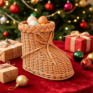 Panier cadeau <span class=keywords><strong>de</strong></span> Noël en rotin tressé imitation artisanal, en forme <span class=keywords><strong>de</strong></span> bottes <span class=keywords><strong>de</strong></span> <span class=keywords><strong>neige</strong></span>, pour emballage créatif - Product Image 2