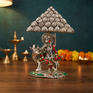 Statue artisanale plaquée argent de Krishna avec vache, style Parvat, pour la décoration intérieure, décoration religieuse et cadeaux - Product Image 5
