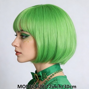 Perruque Bob Courte Verte Anime Carnival Cross-border avec <span class=keywords><strong>Frange</strong></span> en Fibre Haute Température, Modèle Ondulé Effet Air, Styles Variés pour Cosplay - Product Image 5