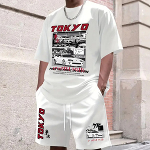 Set Estivo da <span class=keywords><strong>Uomo</strong></span> Personalizzato con Logo OEM, T-shirt Casual e Pantaloncini Sportivi in 100% Cotone, T-shirt Oversize Vintage per <span class=keywords><strong>Uomo</strong></span> - Product Image 1