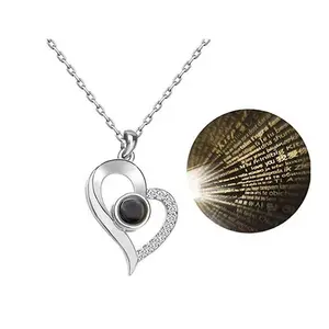 SC Popular Stainless Steel Necklace 100 Languages I Luv You Necklace Memorial Gifts Korean Diamond Heart Necklace for Women
