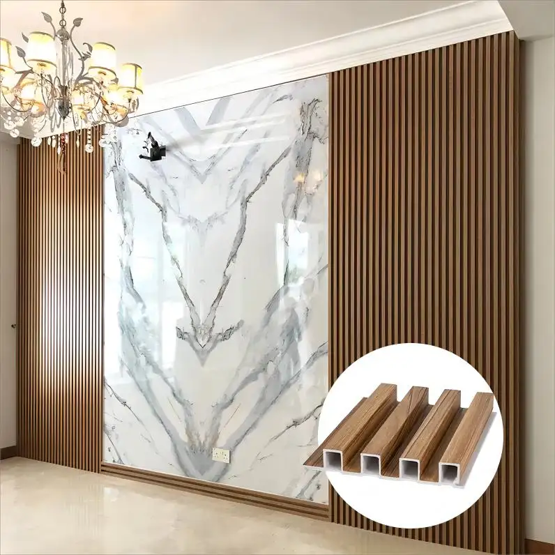 Fábrica preço decorativo madeira natural e composto plástico spc wpc pvc revestimento interior flutted parede painéis placas para interior