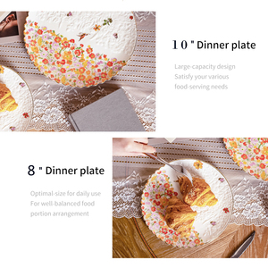 Ensemble d'assiettes plates en céramique florales, vaisselle ronde peinte à la main pour les fêtes - Product Image 5