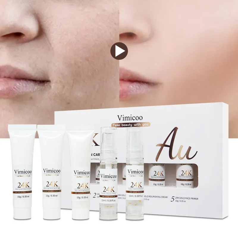 Korea Luxus Beauty Trend Produkt Kit Bio Anti Aging Revit alizer Gesichts behandlung Private Label 24 Karat Gold Reise Hautpflege Set