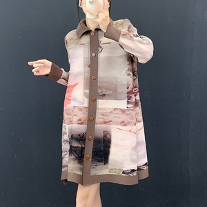 Printed splicing <b>cardigan</b> 2026 autumn new style loose long plus size women's clothing slim and fashionable Casual Dress - Product Image 3