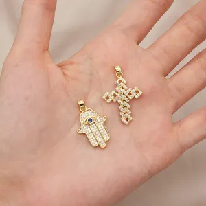 Mắt Xanh Hand Crucifix Necklace Pendant Phụ Nữ Quà Tặng Trang Sức Tùy Chỉnh Nhà Máy Mạ Vàng Chữ Thập Hamsa Tay Ác Eyes Charm Pendant