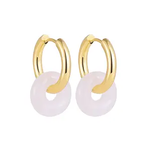 Fashion Statement Jewelry Custom Earrings Stainless Steel Hoops Natural Stone Pendant artisan earrings