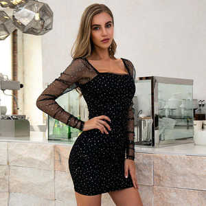 Vestido Casual de <span class=keywords><strong>Encaje</strong></span> para Mujer, Estilo Bodycon, Mini, de Manga Larga, Color Rosa Dulce con Puntos - Product Image 6