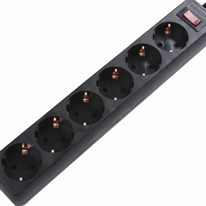 Black european-style 2 pin plug 220v power extension socket with surge protective function